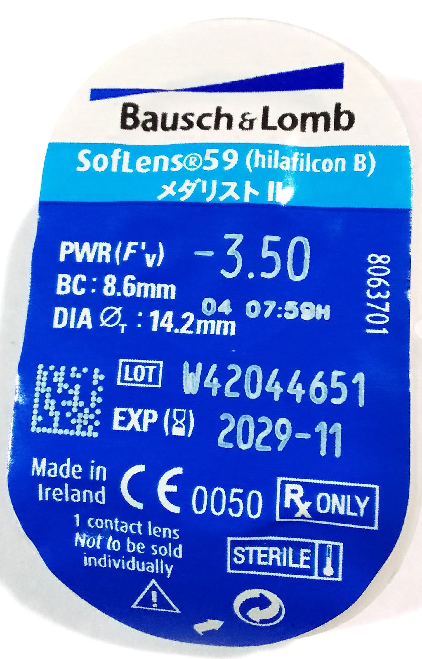 Soflens® 59 Monthly by Bausch + Lomb - BC:8.6mm - Dia:14.2mm